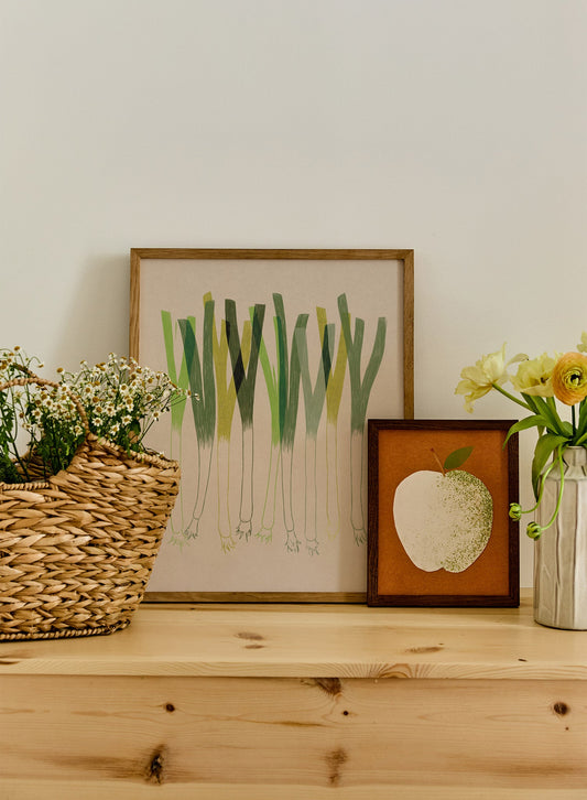 Green Onion Block Print, Poster